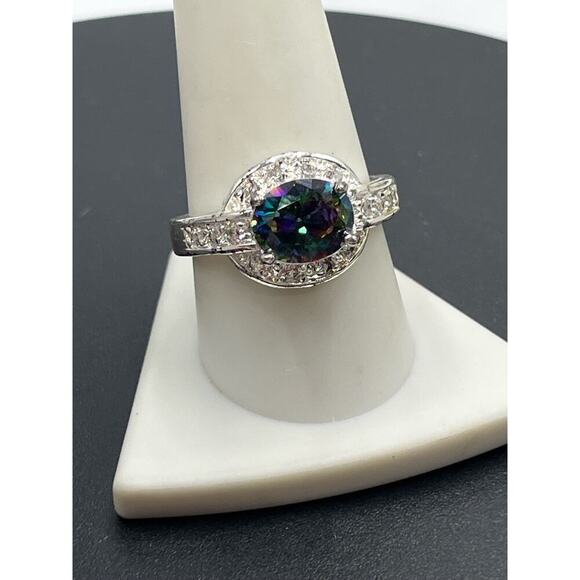 Sterling Silver 925 Mystic Topaz and CZ Ring  Sz 10.25 - Picture 6 of 16